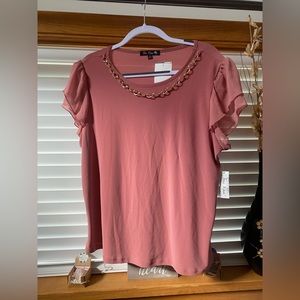 Pink Free Rose blouse with bling, size XL